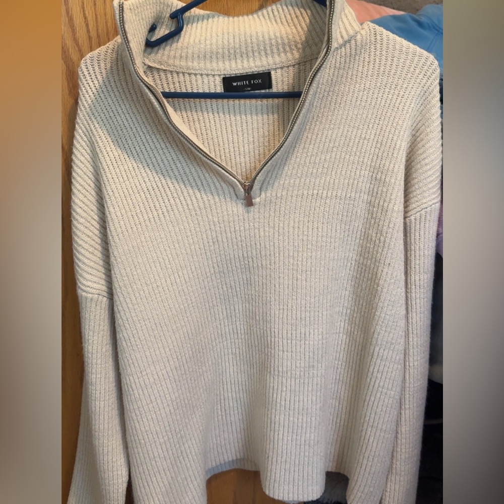 White Fox Quarter Zip Sweater